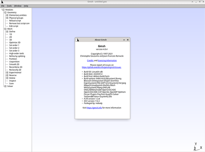 Gmsh 运行界面与关于对话框